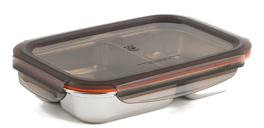 Boîte compartimentée inox Cuitisan 1 000 ml à deux compartiments, couvercle Tritan transparent à clips
