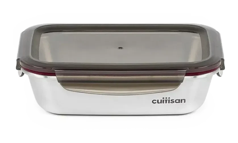 Boîte rectangulaire inox Cuitisan 1 100 ml et son couvercle hermétique à clips