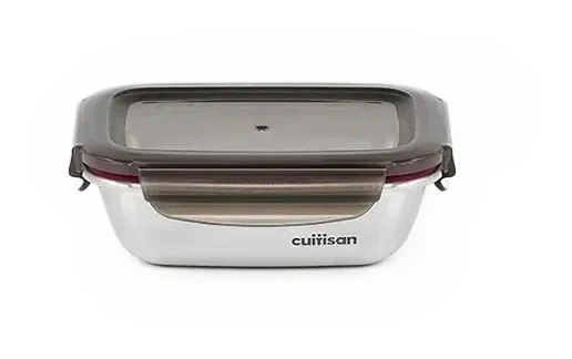 Boîte rectangulaire inox Cuitisan 300 ml et son couvercle hermétique à clips