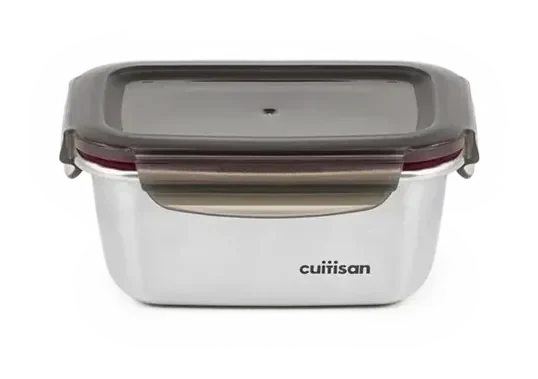 Boîte rectangulaire inox Cuitisan 500 ml et son couvercle hermétique à clips