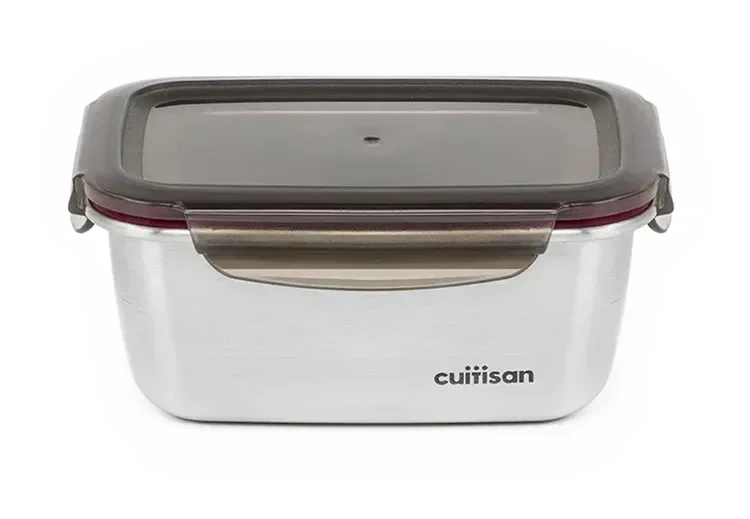 Boîte rectangulaire inox Cuitisan 980 ml et son couvercle hermétique à clips