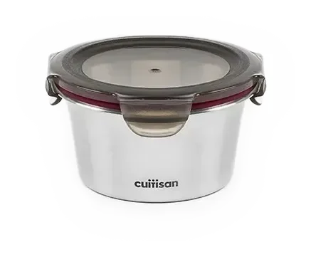 Boîte ronde inox Cuitisan 410 ml et son couvercle hermétique à clips