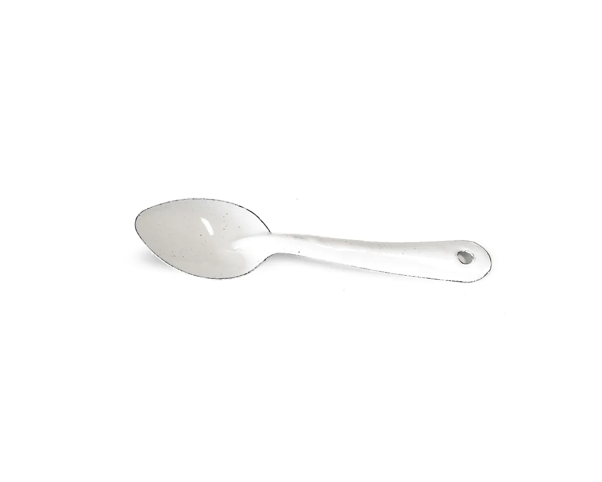 Cuillère 15 cm émaillée, finition blanc bordé de noir