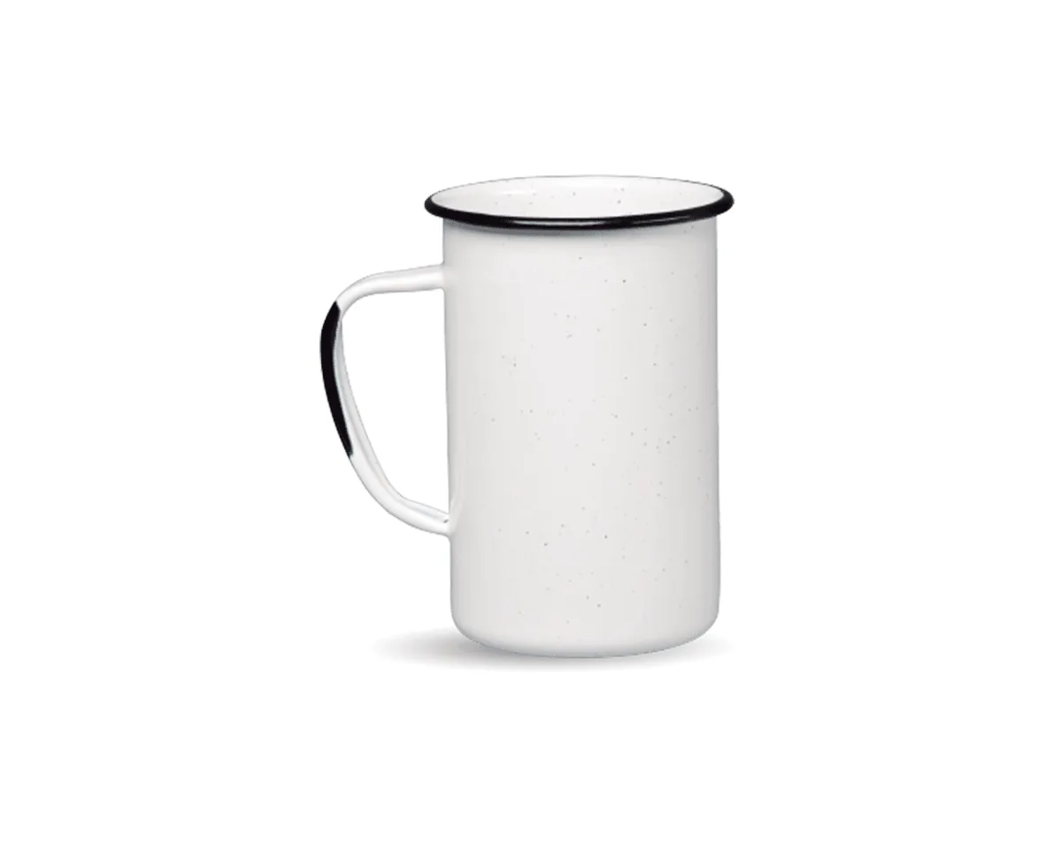 Tasse-verre émaillée, finition blanc bordé de noir