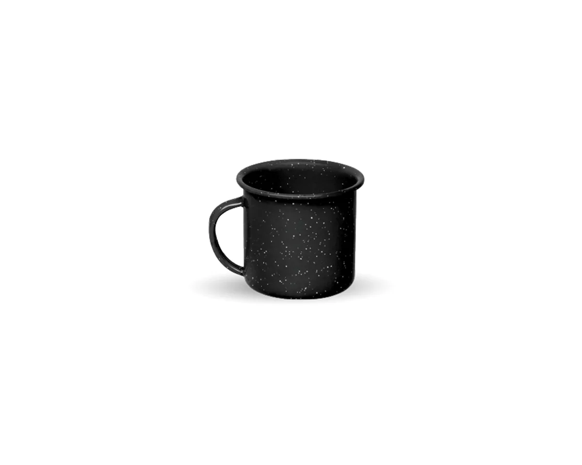 Tasse à café émaillée, finition noir moucheté