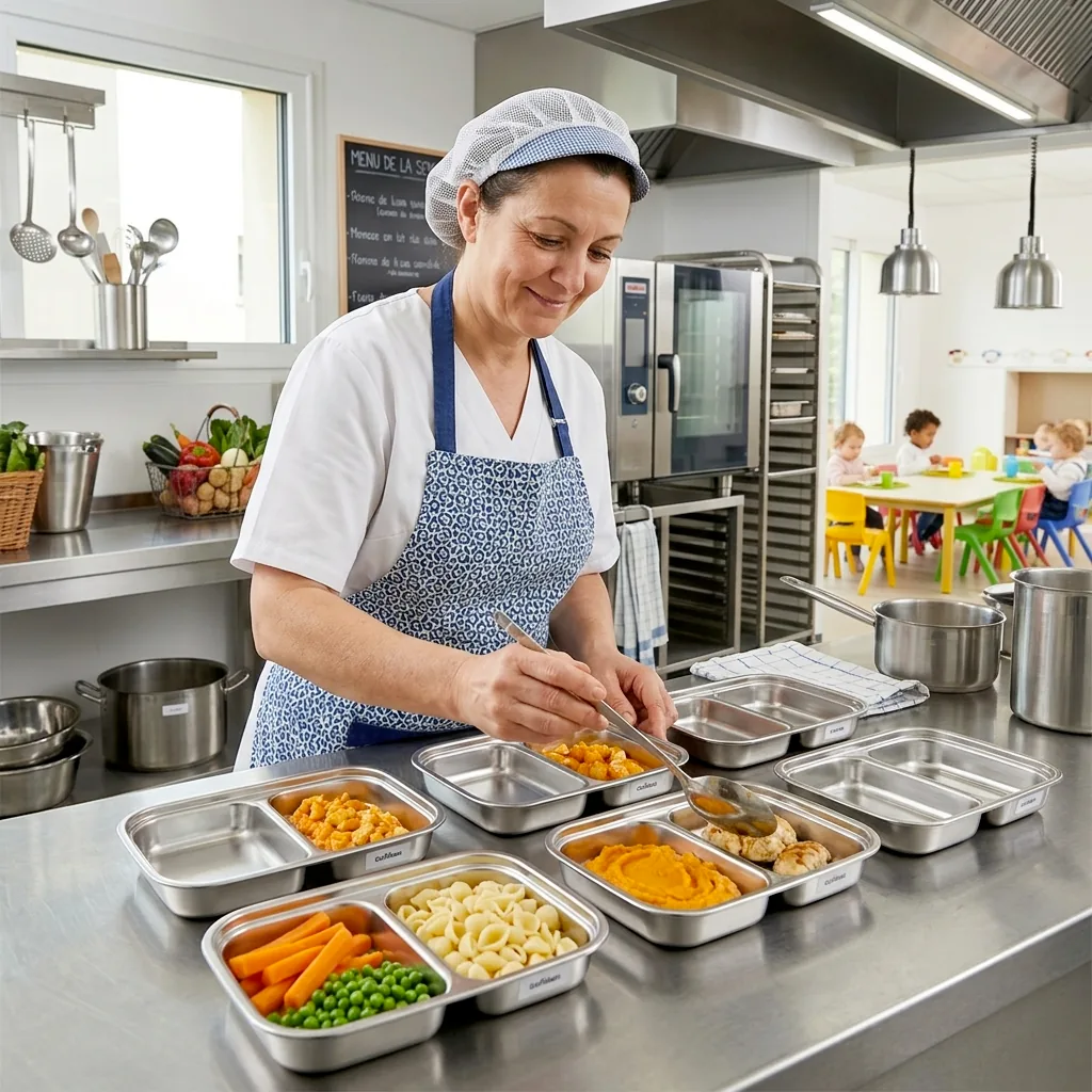 Préparation de repas en cuisine de collectivité