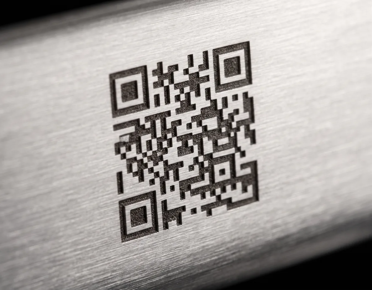 QR code GS1 gravé au laser dans l'acier d'un bac inox Restobac